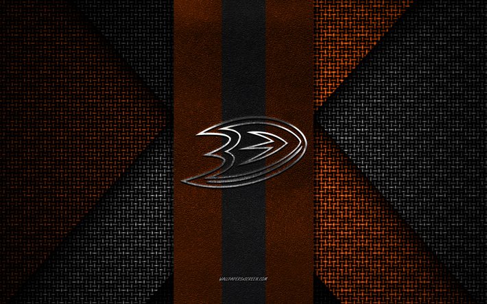 anaheim ducks, nhl, struttura a maglia nero arancione, logo anaheim ducks, club di hockey americano, emblema anaheim ducks, hockey, anaheim, usa