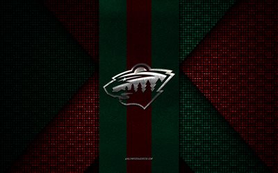 minnesota wild, nhl, struttura lavorata a maglia rosso verde, logo minnesota wild, club di hockey americano, emblema minnesota wild, hockey, minnesota, usa