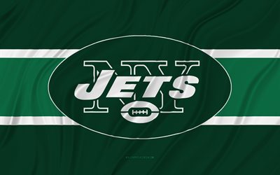 new york jets, 4k, vihreä aaltoileva lippu, nfl, amerikkalainen jalkapallo, 3d kangasliput, new york jets -lippu, amerikkalainen jalkapallojoukkue, new york jets -logo, ny jets