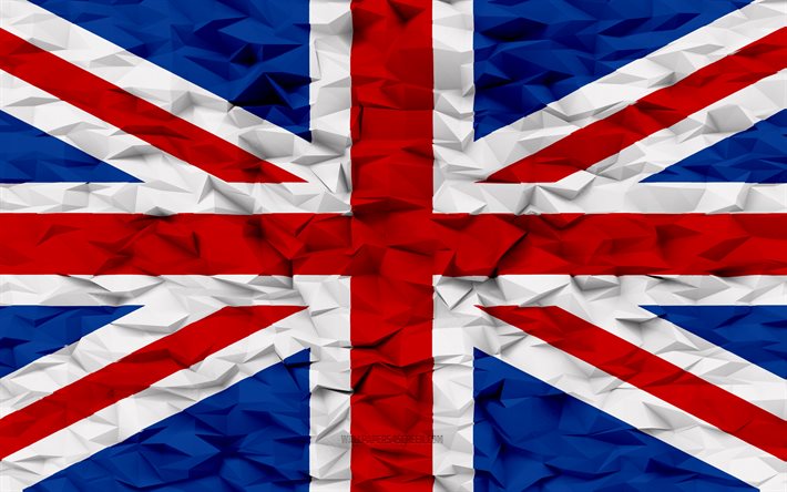 storbritanniens flagga, 4k, 3d polygon bakgrund, storbritannien flagga, 3d polygon textur, 3d storbritannien flagga, brittiska nationella symboler, 3d konst, storbritannien