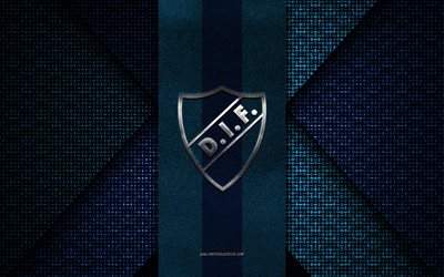 Djurgarden IF, Allsvenskan, blue knitted texture, Djurgarden IF logo, Swedish football club, Djurgarden IF emblem, football, Stockholm, Sweden