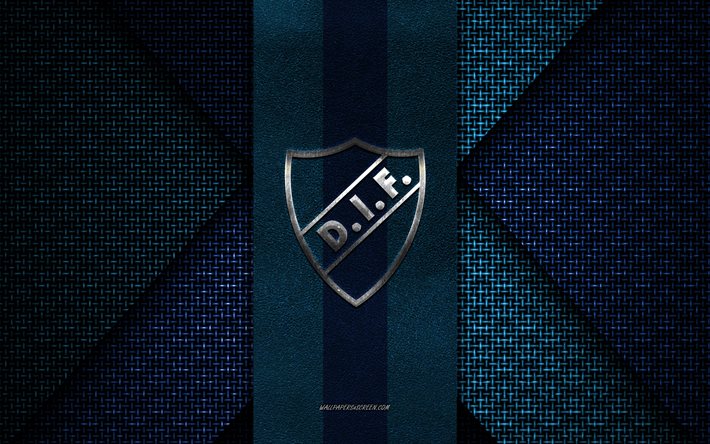 Djurgarden IF, Allsvenskan, blue knitted texture, Djurgarden IF logo, Swedish football club, Djurgarden IF emblem, football, Stockholm, Sweden