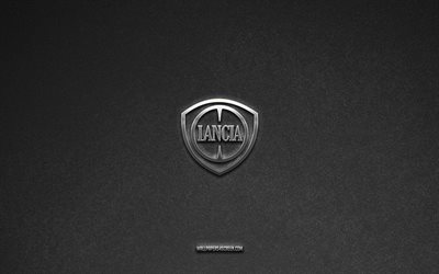 Lancia logo, gray stone background, Lancia emblem, car logos, Lancia, car brands, Lancia metal logo, stone texture