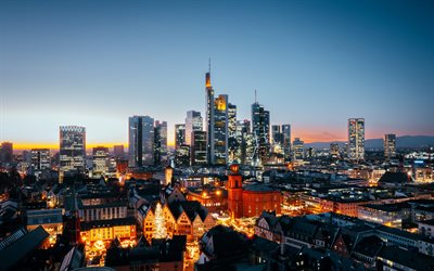 Domturm, 4k, nightscapes, skyline cityscapes, Frankfurt landmarks, modern buildings, Frankfurt am Main, Europe, Germany, Frankfurt at night, Frankfurt