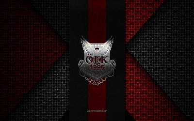 Ostersunds FK, Allsvenskan, red black knitted texture, Ostersunds FK logo, Swedish football club, Ostersunds FK emblem, football, Ostersunds, Sweden