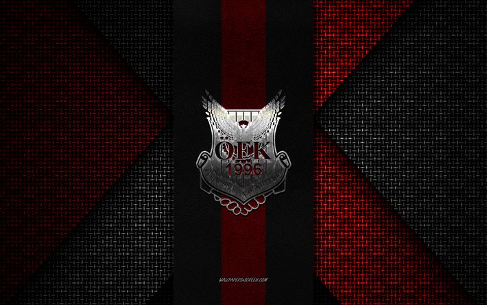 ostersunds fk, allsvenskan, textura tejida negra roja, logotipo de ostersunds fk, club de fútbol sueco, emblema de ostersunds fk, fútbol, ostersunds, suecia