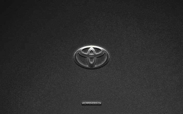 logo toyota, fond de pierre grise, emblème toyota, logos de voiture, toyota, marques de voiture, logo en métal toyota, texture de pierre