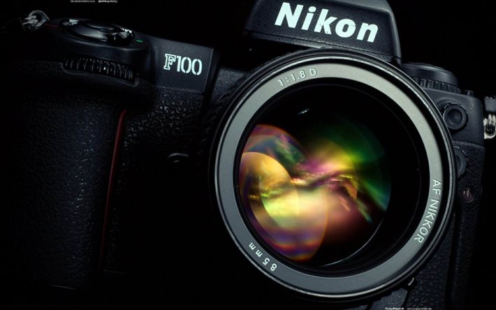 Nikon F100, close-up, lens, cameras, Nikon cameras, picture with cameras, Nikon