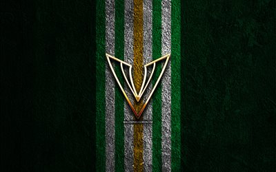 タンパベイ バイパーズ ゴールデン ロゴ, 4k, 緑の石の背景, xls, アメリカン フットボール チーム, タンパベイ・バイパーズのロゴ, アメリカンフットボール, タンパベイ・ヴァイパーズ