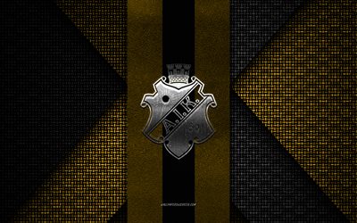 aik, allsvenskan, tessuto a maglia giallo nero, logo aik, squadra di calcio svedese, emblema aik, calcio, stoccolma, svezia