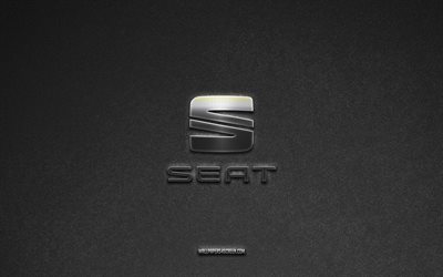 Seat logo, gray stone background, Seat emblem, car logos, Seat, car brands, Seat metal logo, stone texture