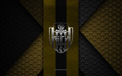 ankaragucu, super lig, tessuto a maglia giallo nero, logo ankaragucu, squadra di calcio turca, emblema ankaragucu, calcio, ankara, turchia