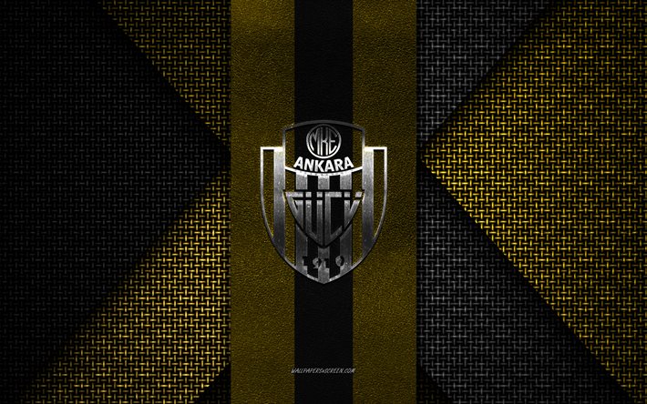 ankaragucu, super lig, textura tejida negra amarilla, logotipo de ankaragucu, club de fútbol turco, emblema de ankaragucu, fútbol, ankara, turquía