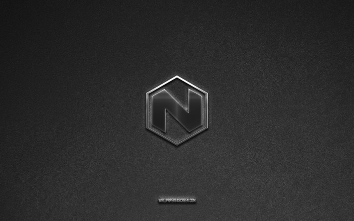logo nikola, sfondo in pietra grigia, emblema nikola, loghi auto, nikola, marchi automobilistici, logo in metallo nikola, struttura in pietra