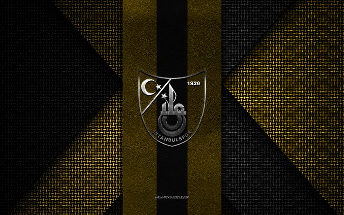 Istanbulspor AS, Super Lig, yellow black knitted texture, Istanbulspor AS logo, Turkish football club, Istanbulspor AS emblem, football, Istanbul, Turkey