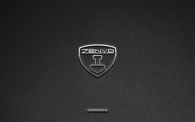 zenvo ロゴ, 灰色の石の背景, zenvo エンブレム, 車のロゴ, ゼンボ, 車のブランド, zenvo メタルロゴ, 石のテクスチャ