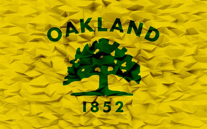 bandeira de oakland, califórnia, 4k, cidades americanas, polígono 3d de fundo, 3d textura de polígono, dia de oakland, 3d bandeira de oakland, símbolos nacionais americanos, arte 3d, oakland, eua