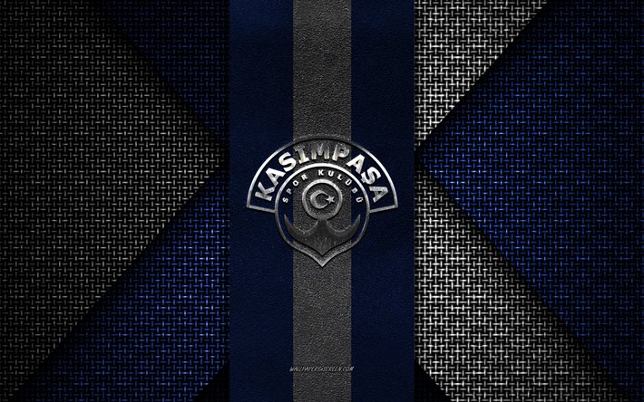 kasimpasa, super lig, textura tejida azul blanca, logotipo de kasimpasa, club de fútbol turco, emblema de kasimpasa, fútbol, estambul, turquía