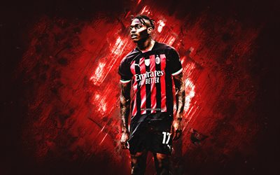 rafael leao, ac milan, portugisisk fotbollsspelare, bakgrund med röd sten, fotboll, serie a, italien