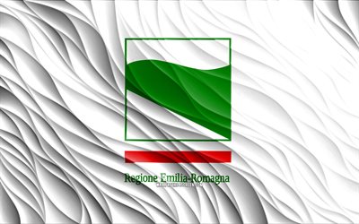 4k, علم إميليا رومانيا, أعلام 3d متموجة, المناطق الايطالية, يوم إميليا رومانيا, موجات ثلاثية الأبعاد, أوروبا, مناطق ايطاليا, إميليا رومانيا