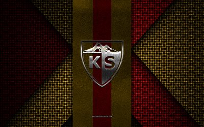kayserispor, super lig, rot-gelbe strickstruktur, kayserispor-logo, türkischer fußballverein, kayserispor-emblem, fußball, kayseri, türkei