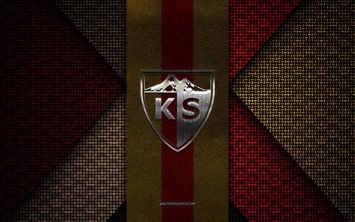 kayserispor, super lig, texture tricotée jaune rouge, logo kayserispor, club de football turc, emblème kayserispor, football, kayseri, turquie