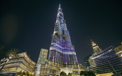 burj khalifa, dubai, noche, torre khalifa, burj dubai, edificio más alto del mundo, rascacielos, arquitectura moderna, paisaje urbano de dubai, emiratos árabes unidos