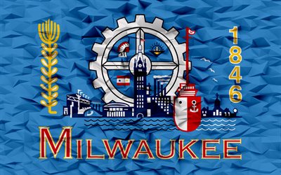 Flag of Milwaukee, Wisconsin, 4k, American cities, 3d polygon background, Milwaukee flag, 3d polygon texture, Day of Milwaukee, 3d Milwaukee flag, American national symbols, 3d art, Milwaukee, USA