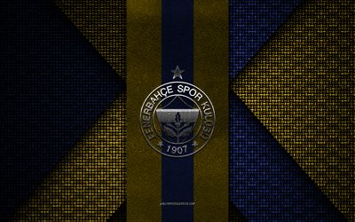 Fenerbahce SK, Super Lig, blue yellow knitted texture, Fenerbahce SK logo, Turkish football club, Fenerbahce SK emblem, football, Istanbul, Turkey