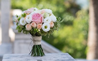 wedding bouquet, eustoma, roses, bridal bouquet, beautiful flowers
