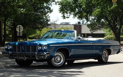 royale, cabriolet, delta 88, oldsmobile, blå, 1975, retro