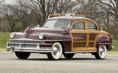 1948, chrysler, antik, windsor, sedan, stad, country, retro, klassisk