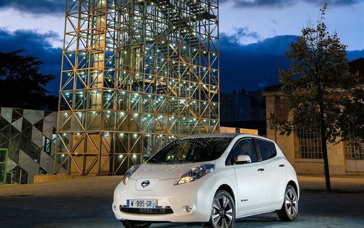 leaf, nissan, 30 kwh, voitures électriques, en 2016, de blanc, de nuit, de la conception