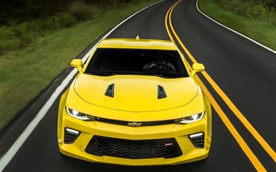 chevrolet camaro, 2016, track, yellow, muscle car