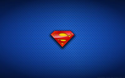 logotipo, emblema, super-man, superman, dc comics, malla, fondo azul