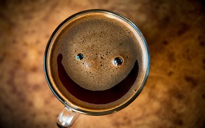 cup, coffee, figure, smile, latte art