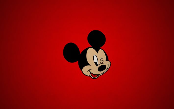 fundo vermelho, minimalismo, mickey mouse