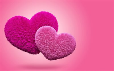 fur, two hearts, pink background