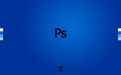 photoshop, ミニマリズムにおけるメディウム, adobe photoshop, 青色の背景, ロゴ