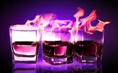 las gafas, el alcohol, el fuego, la llama, la llama de la bebida