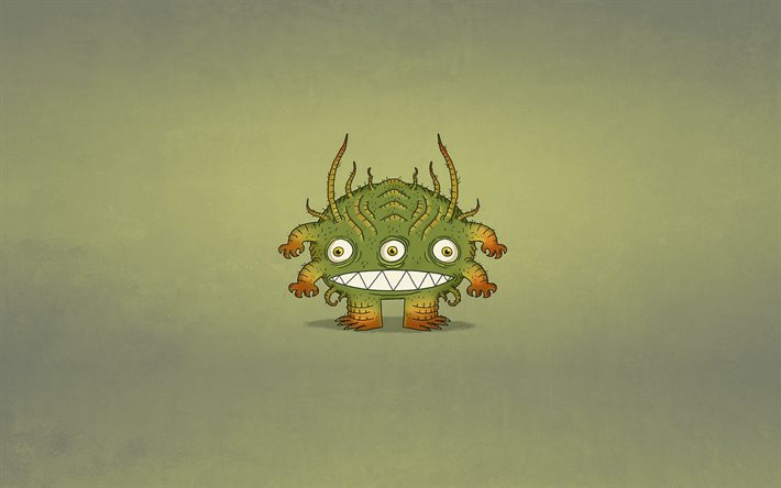 tres ojos, el minimalismo, el monstruo, fondo verde, monstruo