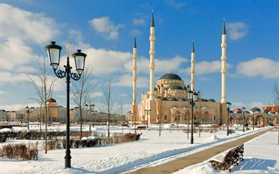 corazón de chechenia, la mezquita, ivan, invierno, chechenia, rusia