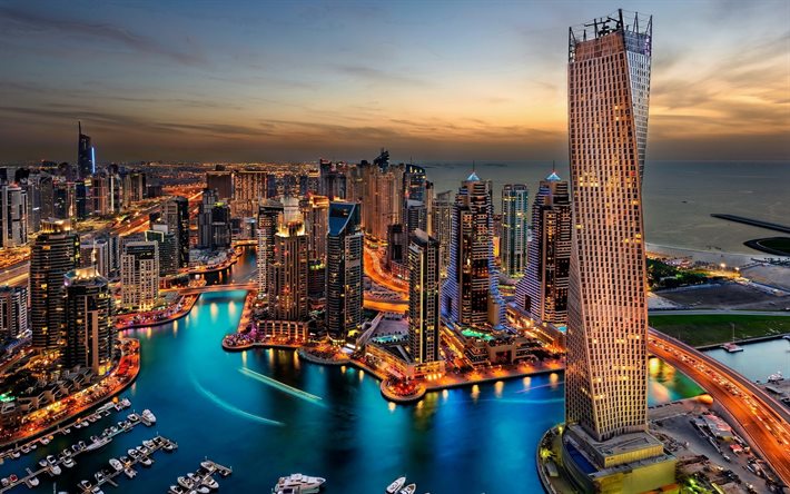 hôtels à dubai, coucher de soleil, emirats arabes unis, dubai