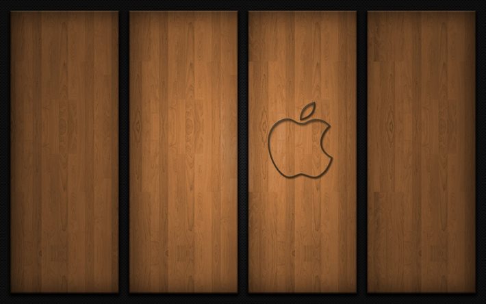 logotyp, trä bakgrund, äpple, epl, sparare