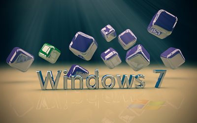 windows, le logo, sept, windows 7, se7en, de veille, de cubes