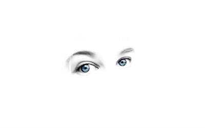 vit bakgrund, kvinnliga ögon, minimalism