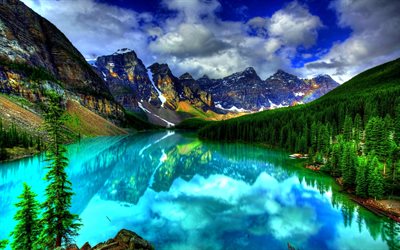 hdr, manzara, Evet Gölü Milli Parkı, dağlar, banff, Kanada