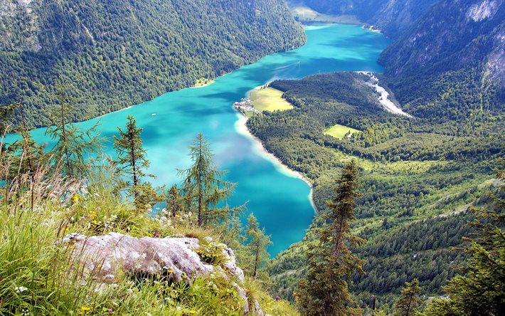 bayern, germany, from the height, konigssee, mountains, bavaria, il lago königssee