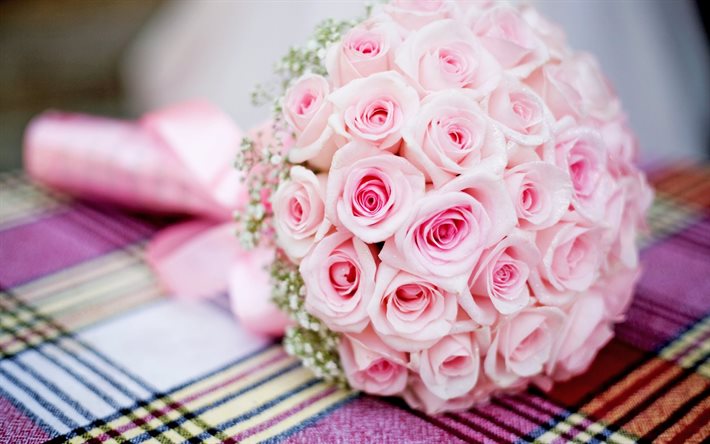 rosa rosor, bröllopsbukett, rosa bukett