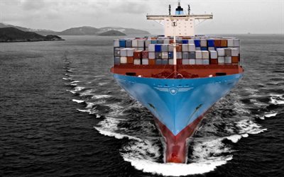 a container ship, estelle maersk, maersk line, sea